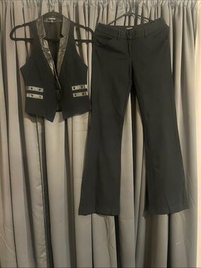 bebe Black Women's Vest and Boot-Cut Pants Set